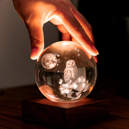 Gingko Design Amber Crystal Light 3D Laser-Engraved - The Owl Moon