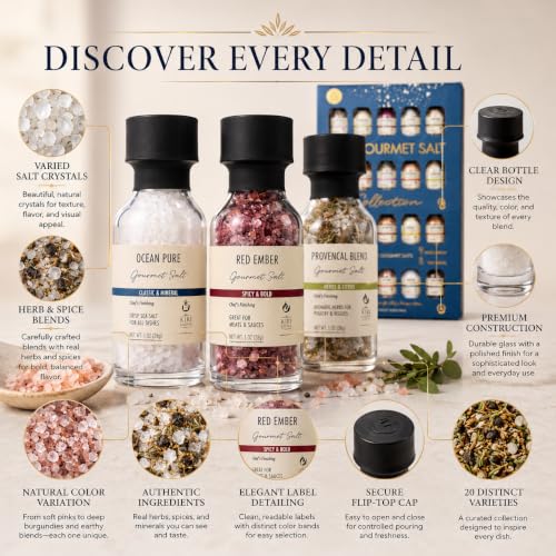 Gourmet Salt Sampler Collection 20 Pack - Premium Seasoning Gift Set