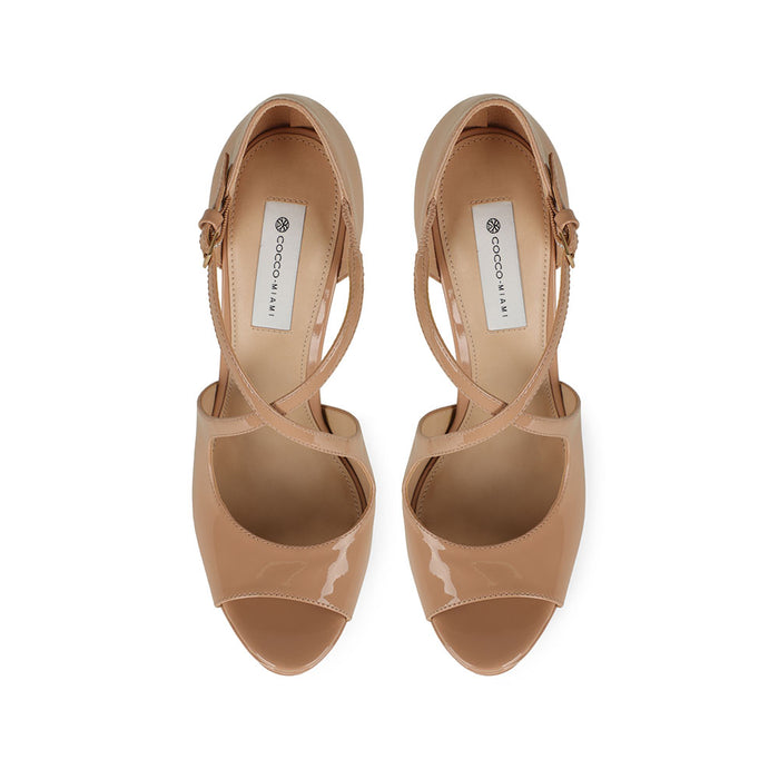Hellen Platform Sandal Nude Patent Leather, view 4