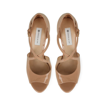 Hellen Platform Sandal Nude Patent Leather, view 4
