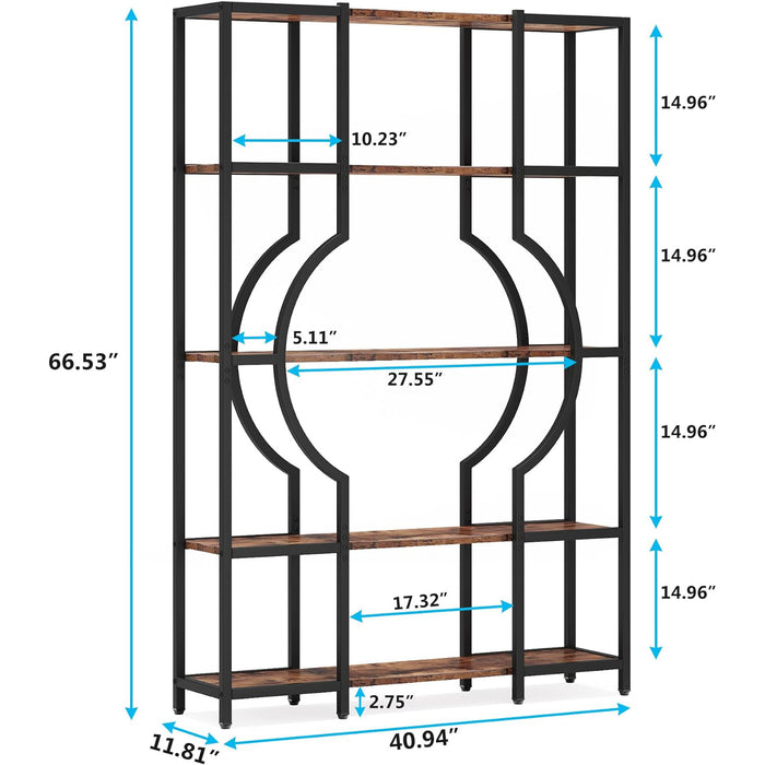 Industrial 5-Tier Bookshelf for Home Office, Modern Bookcase Shelving Unit