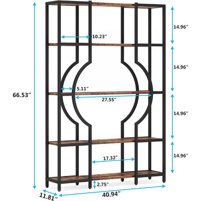 Industrial 5-Tier Bookshelf for Home Office, Modern Bookcase Shelving Unit