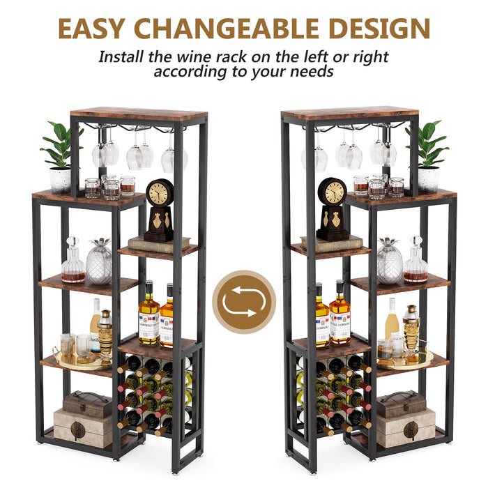 Industrial Wine Rack, 5-Tier Freestanding Wine Display Shelf