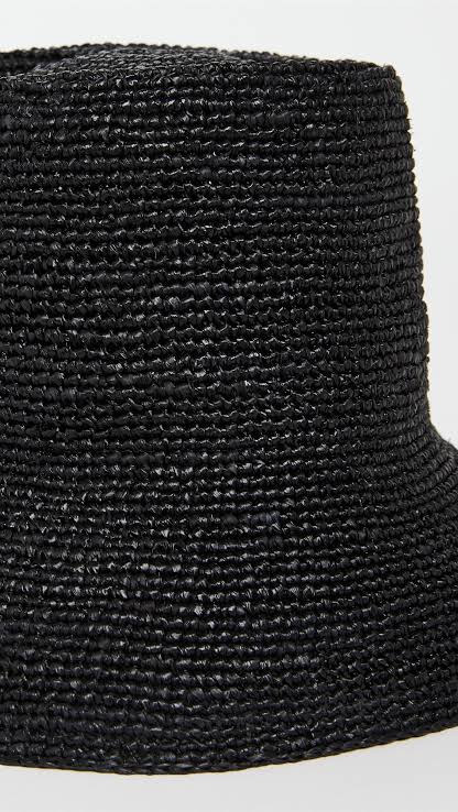 Janessa Leone Felix Bucket Raffia Straw Crochet Hat Packable Travel Bucket Hat – Black (Small)