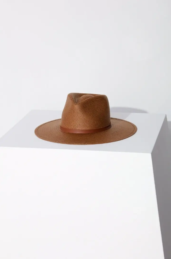 Janessa Leone Sherman Fedora Straw Hat Monochromatic – Brown (Small)