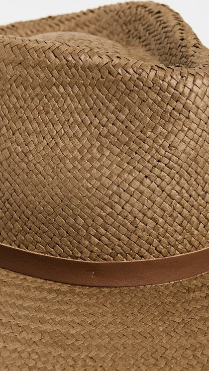Janessa Leone Sherman Fedora Straw Hat Monochromatic – Brown (Small)