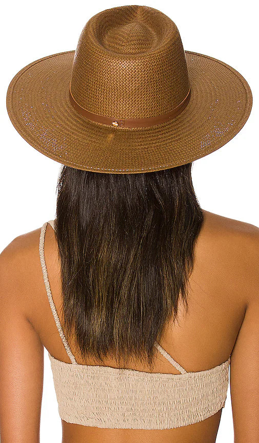 Janessa Leone Sherman Fedora Straw Hat Monochromatic – Brown (Small)