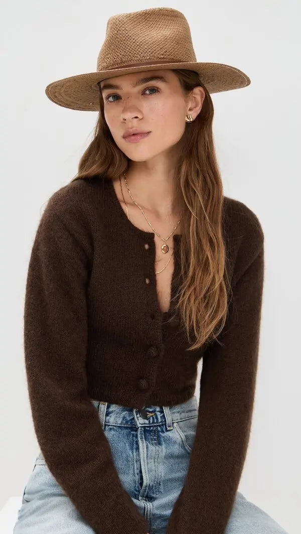 Janessa Leone Sherman Fedora Straw Hat Monochromatic – Brown (Small)