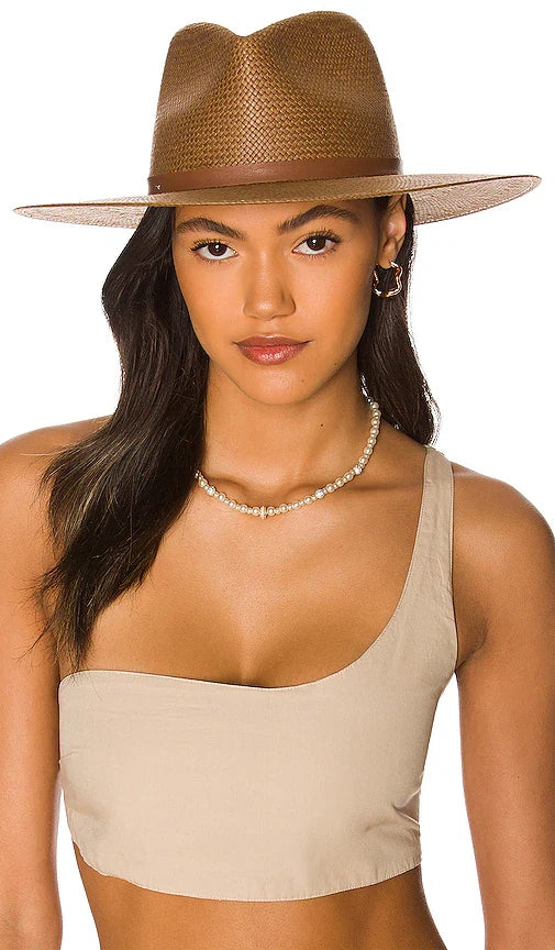 Janessa Leone Sherman Women’s Brown Straw Bucket Hat – Medium