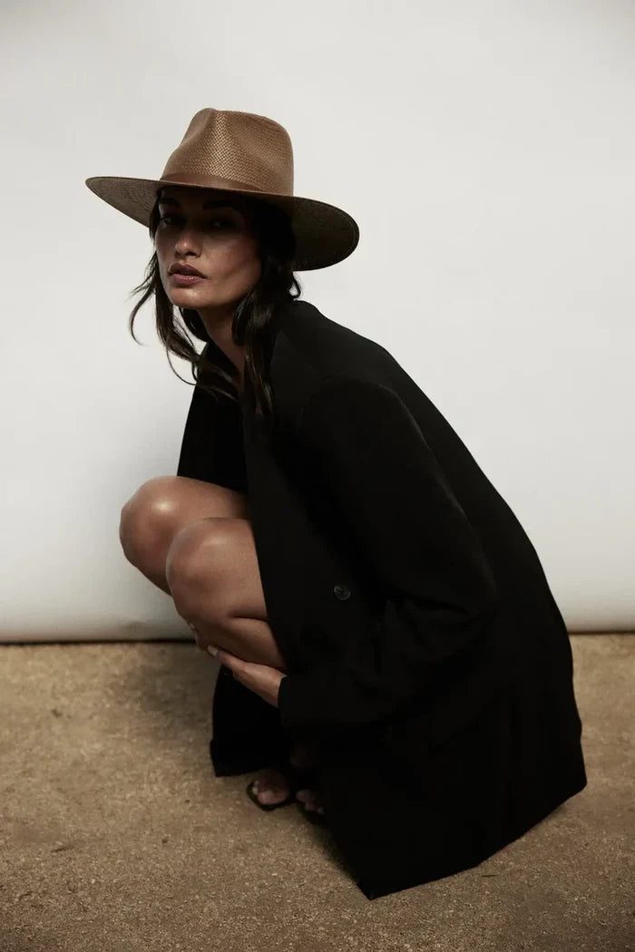 Janessa Leone Sherman Women’s Brown Straw Bucket Hat – Medium