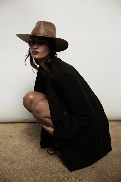 Janessa Leone Sherman Women’s Brown Straw Bucket Hat – Medium