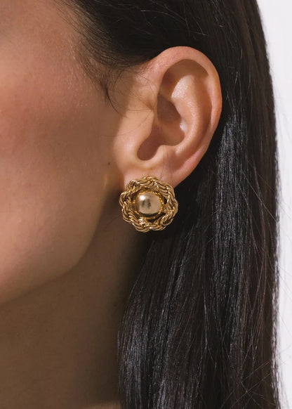 Jennifer Behr Caryann Gold Stud Earrings – Chain-Wrapped Design, One Size