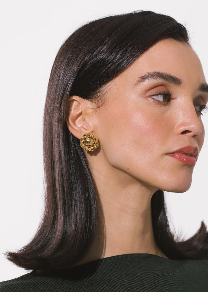 Jennifer Behr Caryann Gold Stud Earrings – Chain-Wrapped Design, One Size
