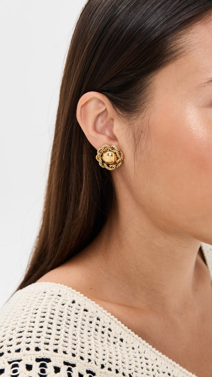 Jennifer Behr Caryann Gold Stud Earrings – Chain-Wrapped Design, One Size