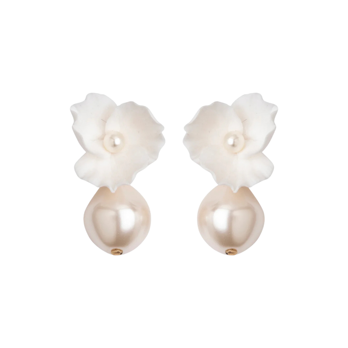 Jennifer Behr Clarabel Earrings – Cream Floral Drop Earrings with Baroque Pearl