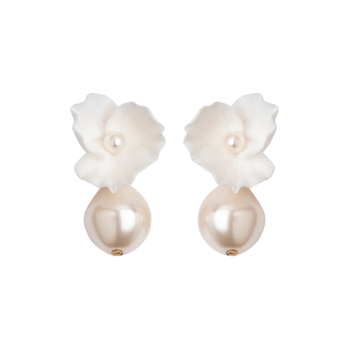Jennifer Behr Clarabel Earrings – Cream Floral Drop Earrings with Baroque Pearl