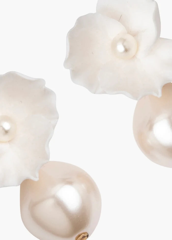 Jennifer Behr Clarabel Earrings – Cream Floral Drop Earrings with Baroque Pearl