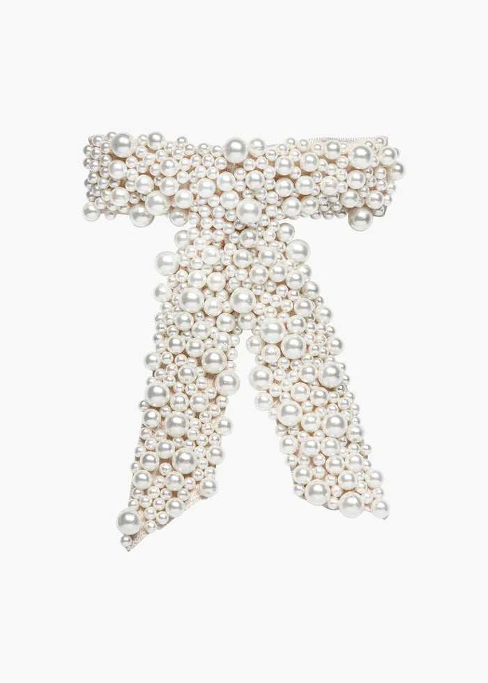Jennifer Behr Donna Pearl Bridal Bow Barrette – Ivory Swarovski Pearl Hair Bow Clip, One Size
