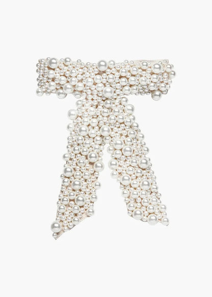 Jennifer Behr Donna Pearl Bridal Bow Barrette – Ivory Swarovski Pearl Hair Bow Clip, One Size