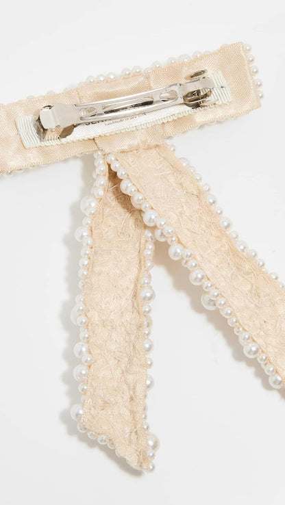 Jennifer Behr Donna Pearl Bridal Bow Barrette – Ivory Swarovski Pearl Hair Bow Clip, One Size