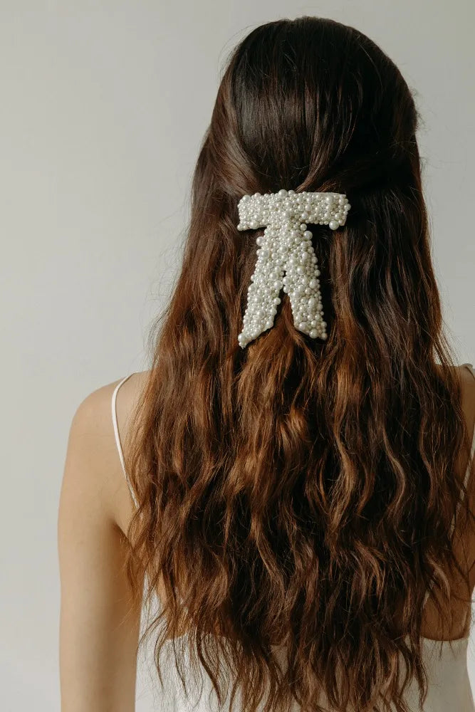Jennifer Behr Donna Pearl Bridal Bow Barrette – Ivory Swarovski Pearl Hair Bow Clip, One Size