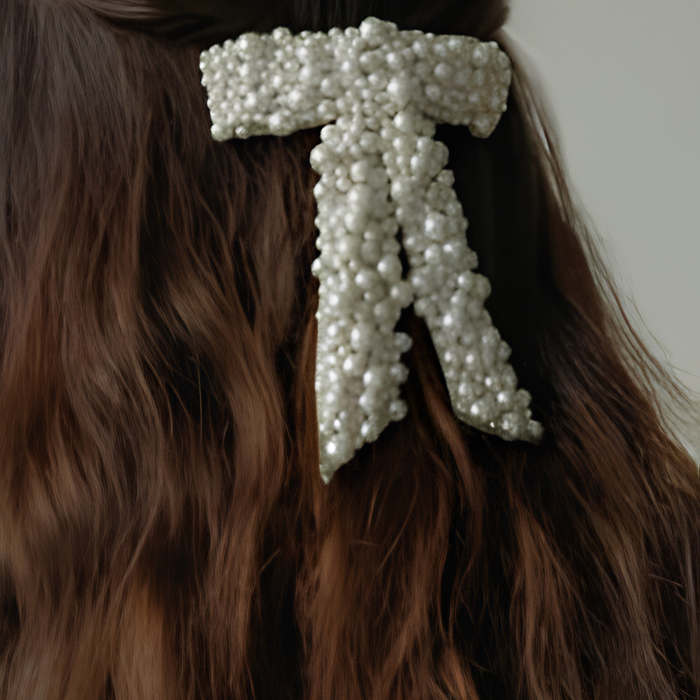 Jennifer Behr Donna Pearl Bridal Bow Barrette – Ivory Swarovski Pearl Hair Bow Clip, One Size