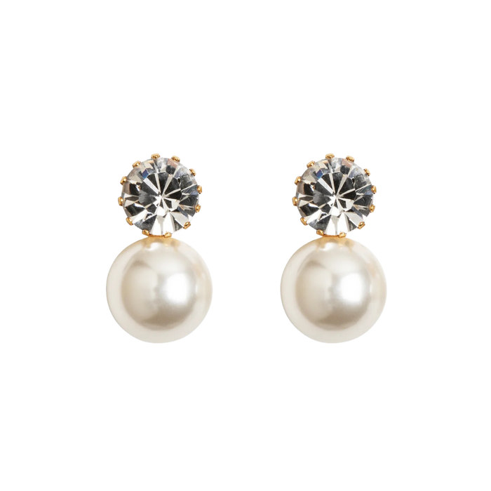Jennifer Behr Ines Earrings – Crystal Pearl Drop Earrings, Antique Gold Finish