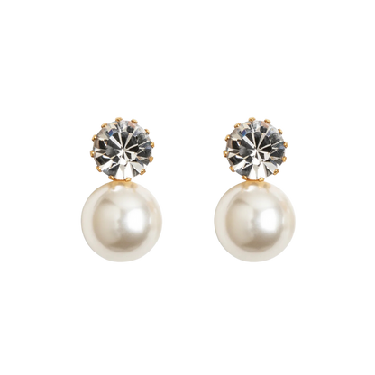 Jennifer Behr Ines Earrings – Crystal Pearl Drop Earrings, Antique Gold Finish