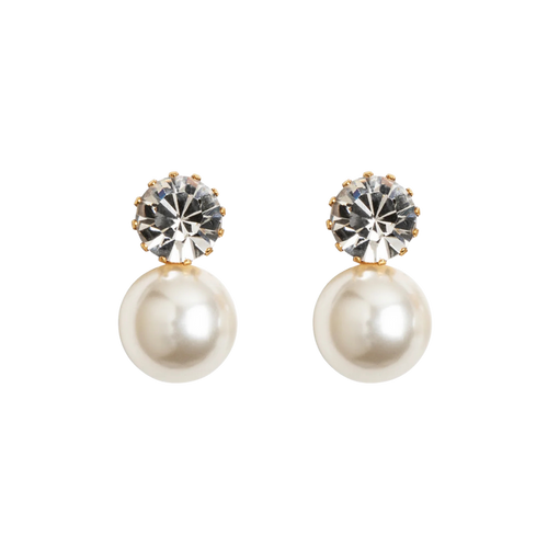 Jennifer Behr Ines Earrings – Crystal Pearl Drop Earrings, Antique Gold Finish