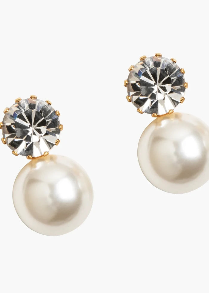 Jennifer Behr Ines Earrings – Crystal Pearl Drop Earrings, Antique Gold Finish