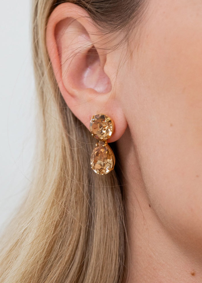 Jennifer Behr Pamina Gold Drop Earrings – Champagne Crystal Pearl Cut Earrings, One Size