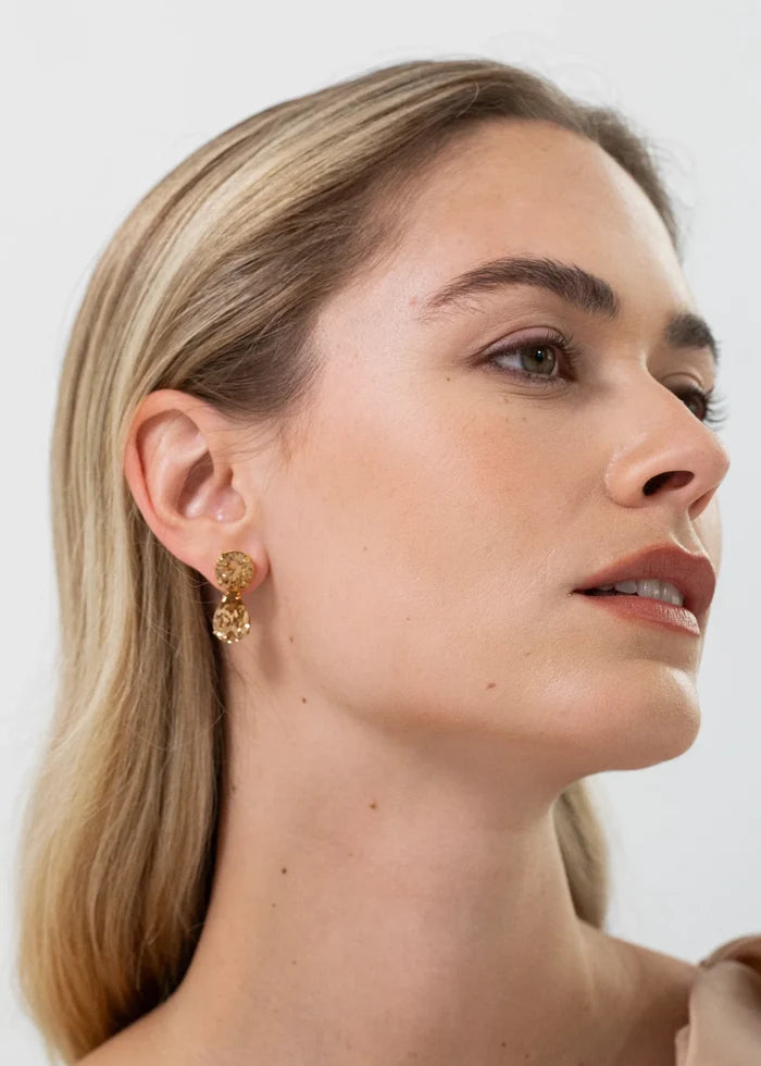 Jennifer Behr Pamina Gold Drop Earrings – Champagne Crystal Pearl Cut Earrings, One Size
