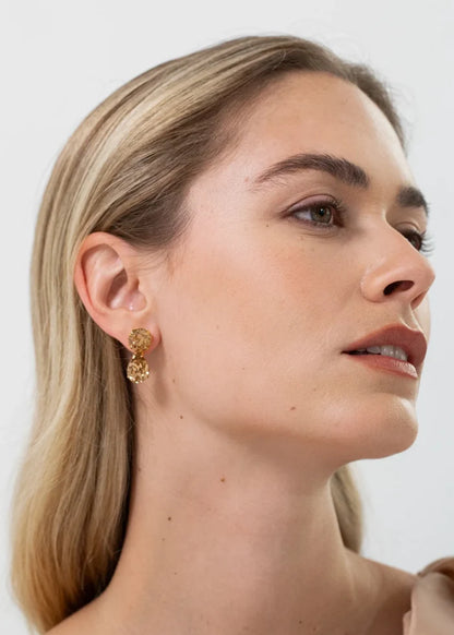 Jennifer Behr Pamina Gold Drop Earrings – Champagne Crystal Pearl Cut Earrings, One Size