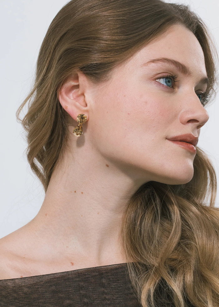 Jennifer Behr Pamina Gold Drop Earrings – Champagne Crystal Pearl Cut Earrings, One Size