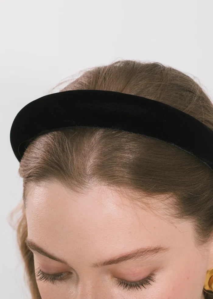 Jennifer Behr Tori Velvet Headband – Black Silk Velvet Hair Band, One Size