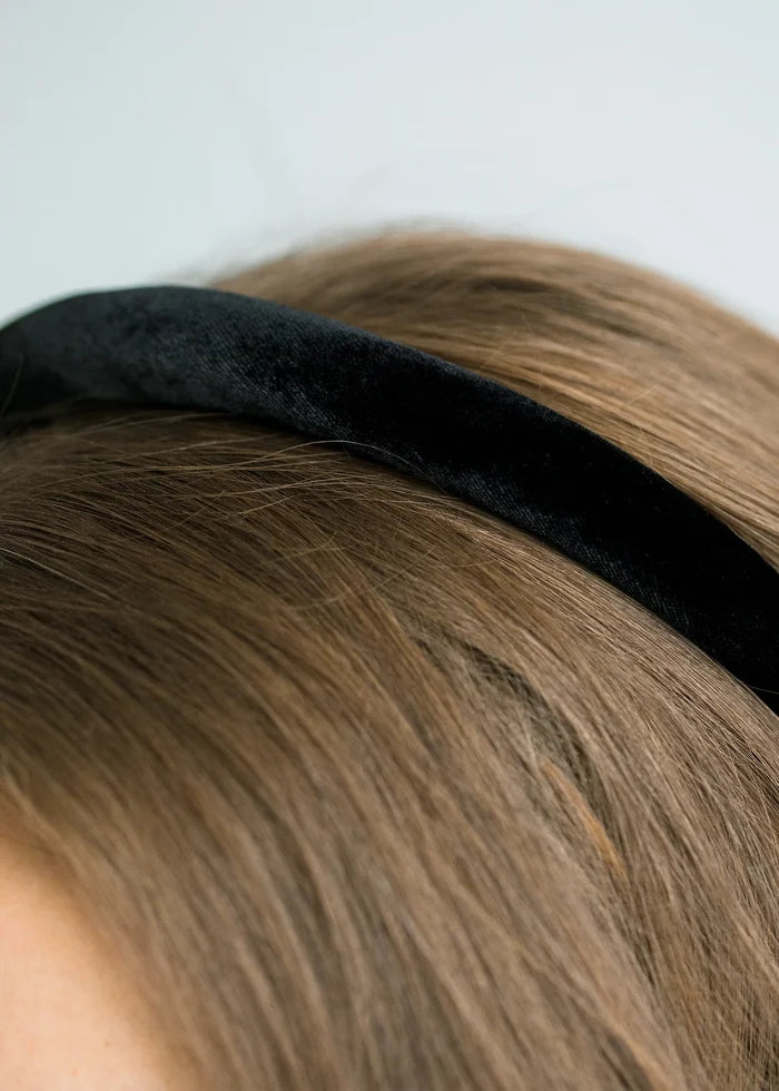 Jennifer Behr Velvet Tiana Headband – Black Silk Velvet Padded Design, One Size