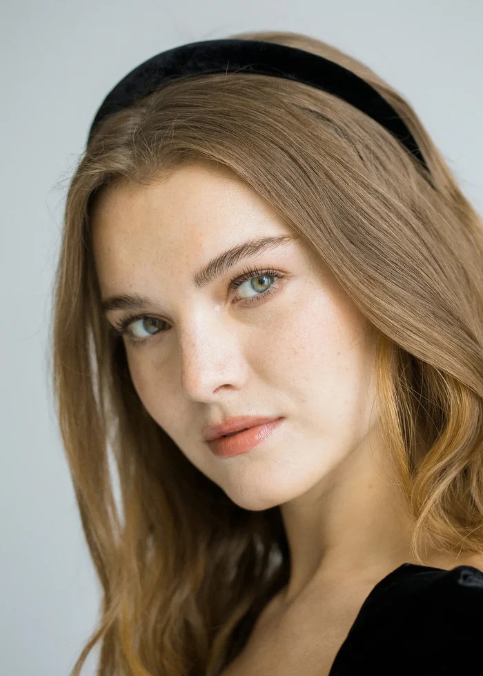Jennifer Behr Velvet Tiana Headband – Black Silk Velvet Padded Design, One Size