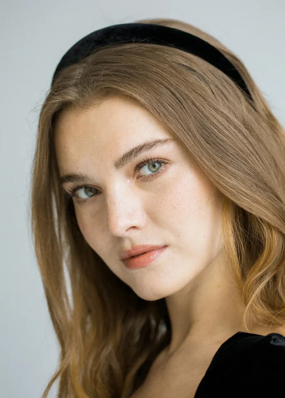 Jennifer Behr Velvet Tiana Headband – Black Silk Velvet Padded Design, One Size