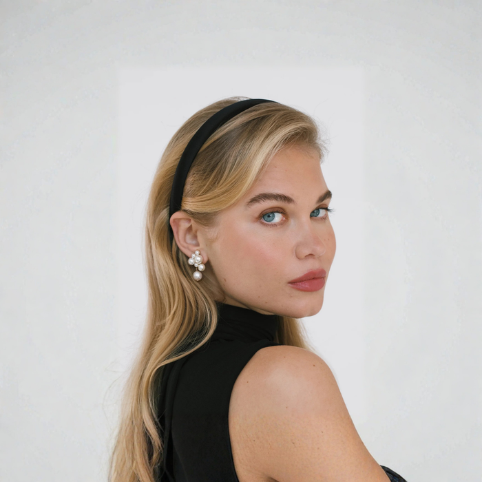 Jennifer Behr Velvet Tiana Headband – Black Silk Velvet Padded Design, One Size
