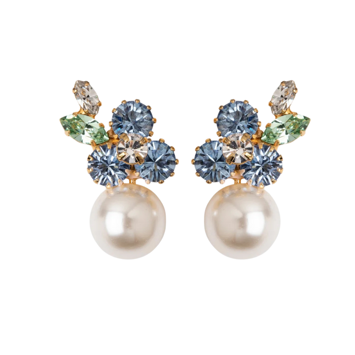 Jennifer Behr Vivi Gold Drop Earrings – Bluebell Crystal Floral Pearl Earrings, One Size