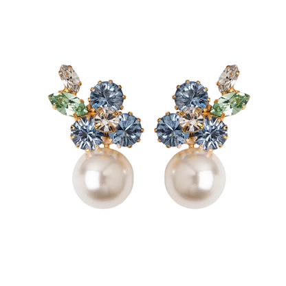 Jennifer Behr Vivi Gold Drop Earrings – Bluebell Crystal Floral Pearl Earrings, One Size