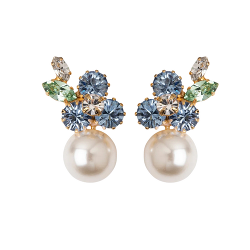 Jennifer Behr Vivi Gold Drop Earrings – Bluebell Crystal Floral Pearl Earrings, One Size