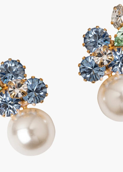 Jennifer Behr Vivi Gold Drop Earrings – Bluebell Crystal Floral Pearl Earrings, One Size