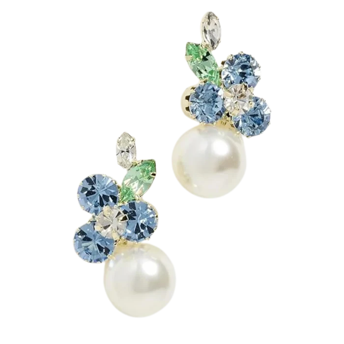 Jennifer Behr Vivi Gold Drop Earrings – Bluebell Crystal Floral Pearl Earrings, One Size
