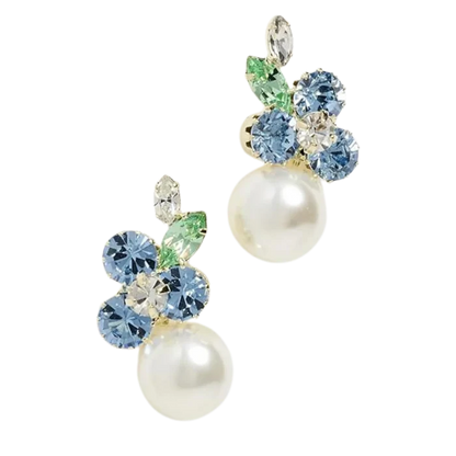 Jennifer Behr Vivi Gold Drop Earrings – Bluebell Crystal Floral Pearl Earrings, One Size