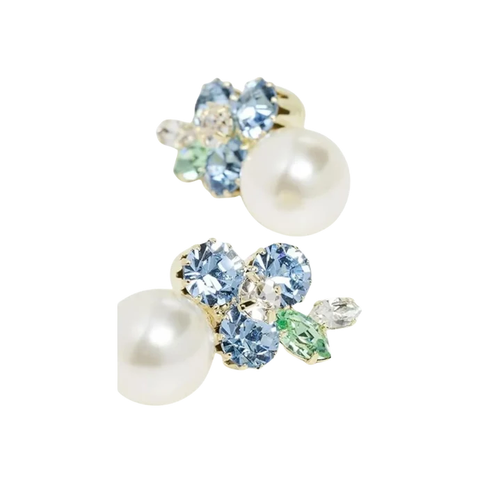 Jennifer Behr Vivi Gold Drop Earrings – Bluebell Crystal Floral Pearl Earrings, One Size