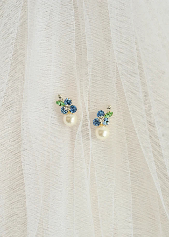 Jennifer Behr Vivi Gold Drop Earrings – Bluebell Crystal Floral Pearl Earrings, One Size