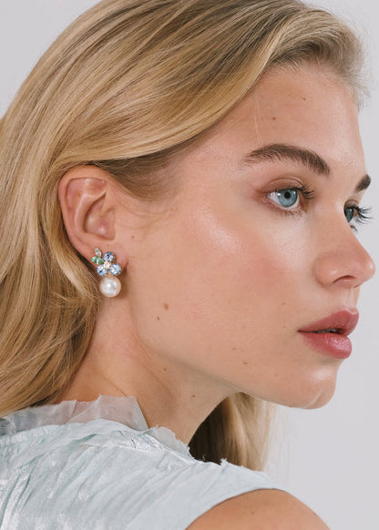 Jennifer Behr Vivi Gold Drop Earrings – Bluebell Crystal Floral Pearl Earrings, One Size