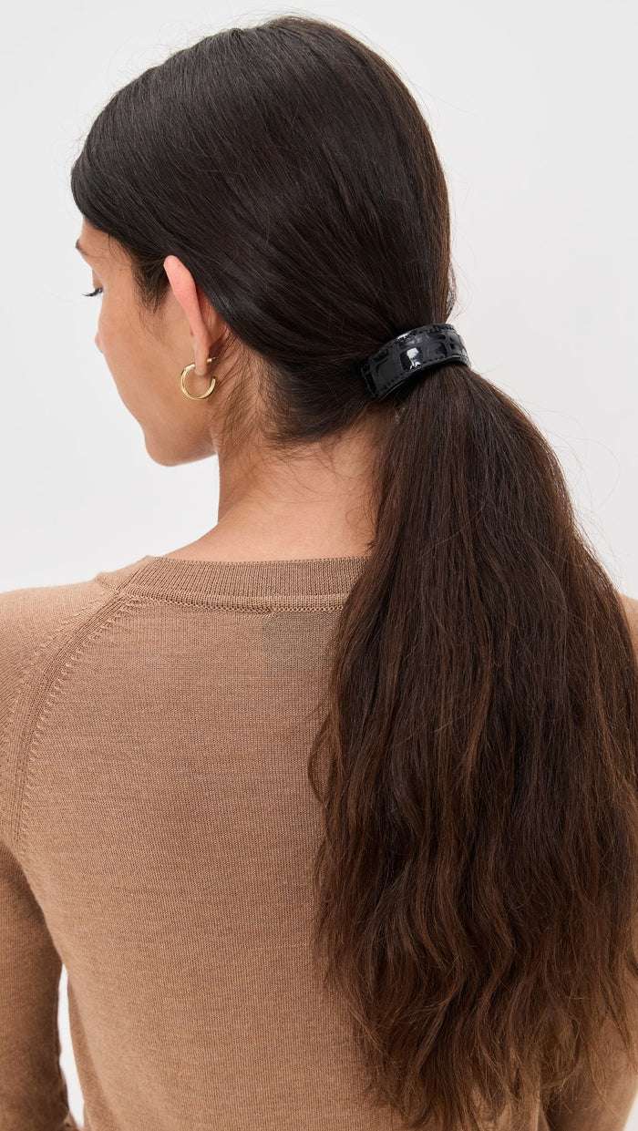 Jennifer Behr Women's Mini Leather Pony Wrap, Black Croc, One Size