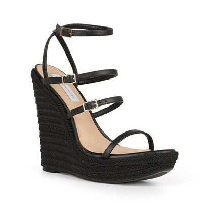 Jessica Wedge Sandals Leather Black, view 3